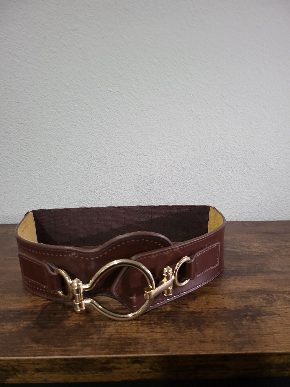 Wide Brown Stretch Waist Belt Gold Hook Buckle Cinch Belt Women's